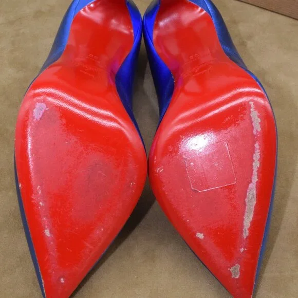 EUC Christian Louboutin Hot Chick 100 Heels Pumps 36 M Blue Metallic Alize 6M - Picture 12 of 16